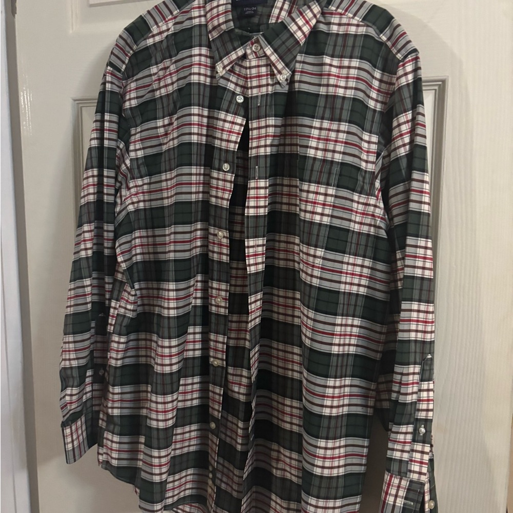 Lands' End Green and Red Plaid Shirt